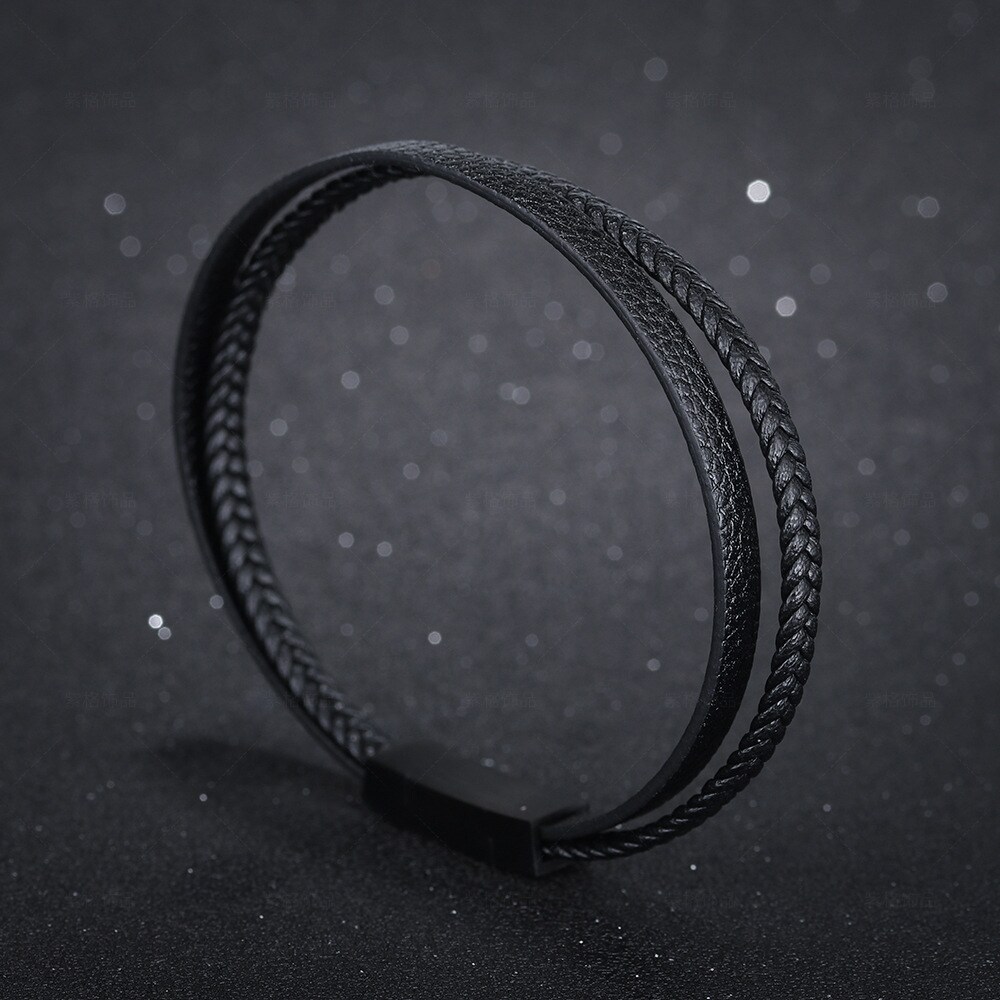 1 Piece Simple  Classic Style Double-layered Shape Titanium Steel Men's Bracelet 